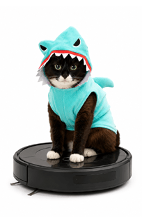 le iRobot Roomba est notamment connu pour les vidéos de 'chat requin' sur YouTube chat sur un robot aspirateur
